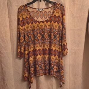 Wilde Orange Brown Asymmetrical 3/4 Sleeve Tunic‎